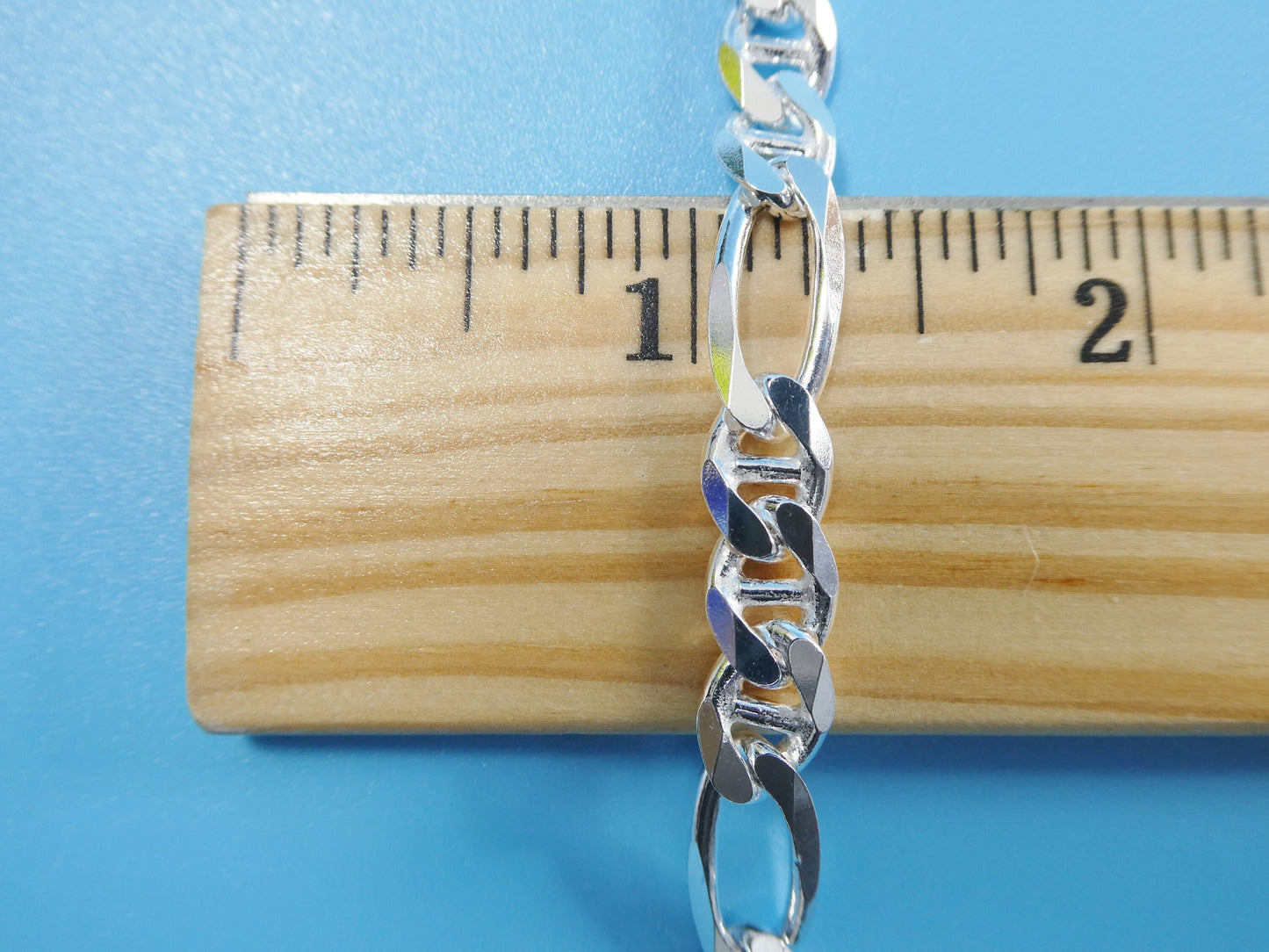 new style real 925 sterling silver 7.5MM Italian figaro / mariner solid chain lobster lock clasp