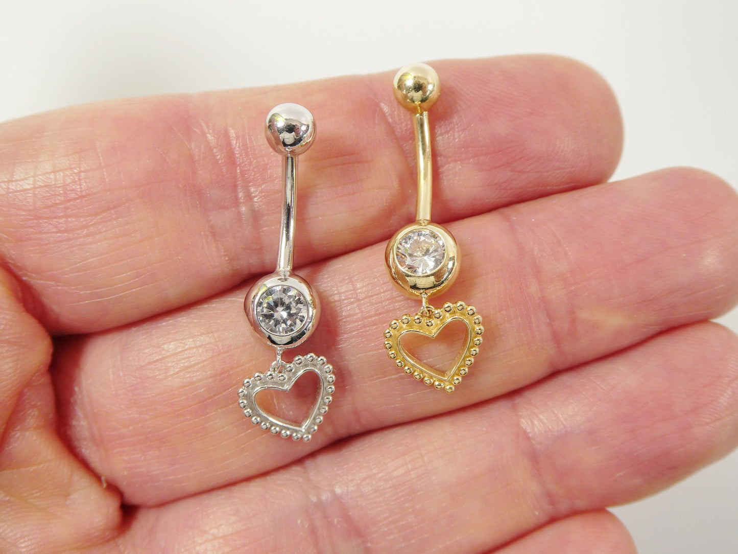 14k real solid yellow gold heart dangling belly button ring piercing