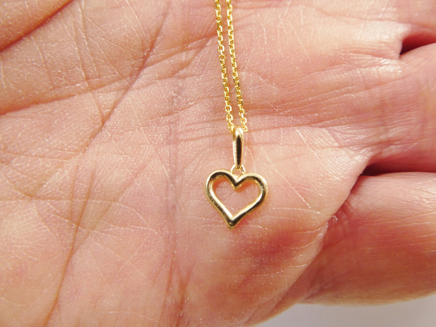 14k real solid yellow gold small heart pendent and cable necklace