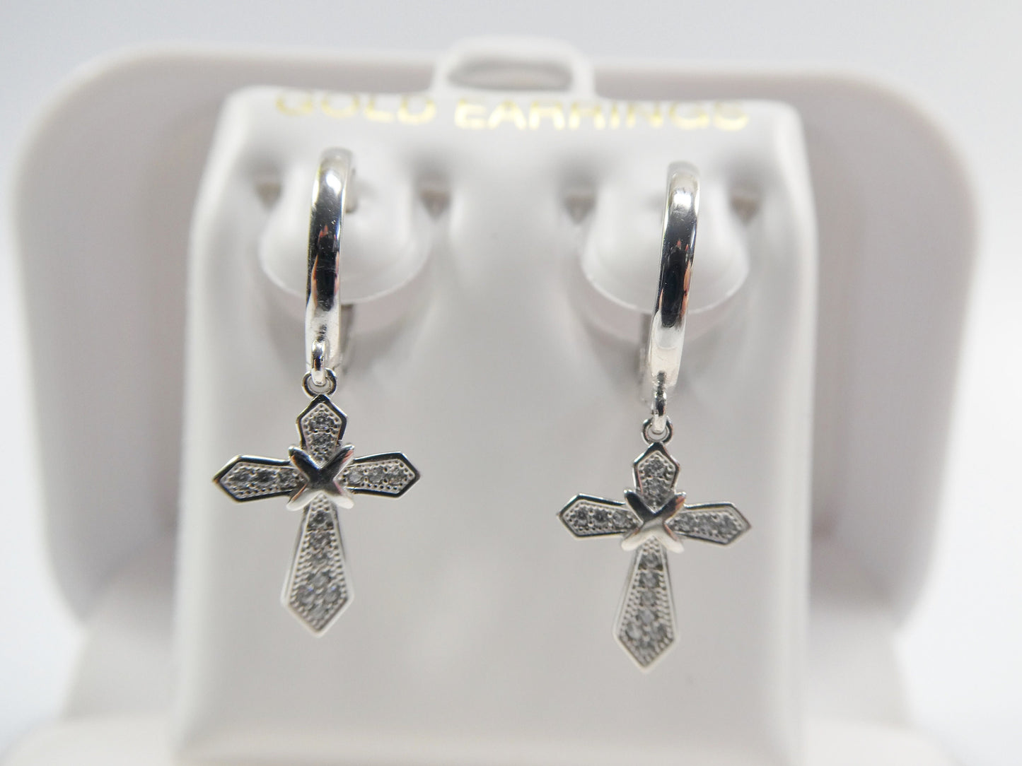 10k real solid gold cross dangle on plain huggie fancy earrings