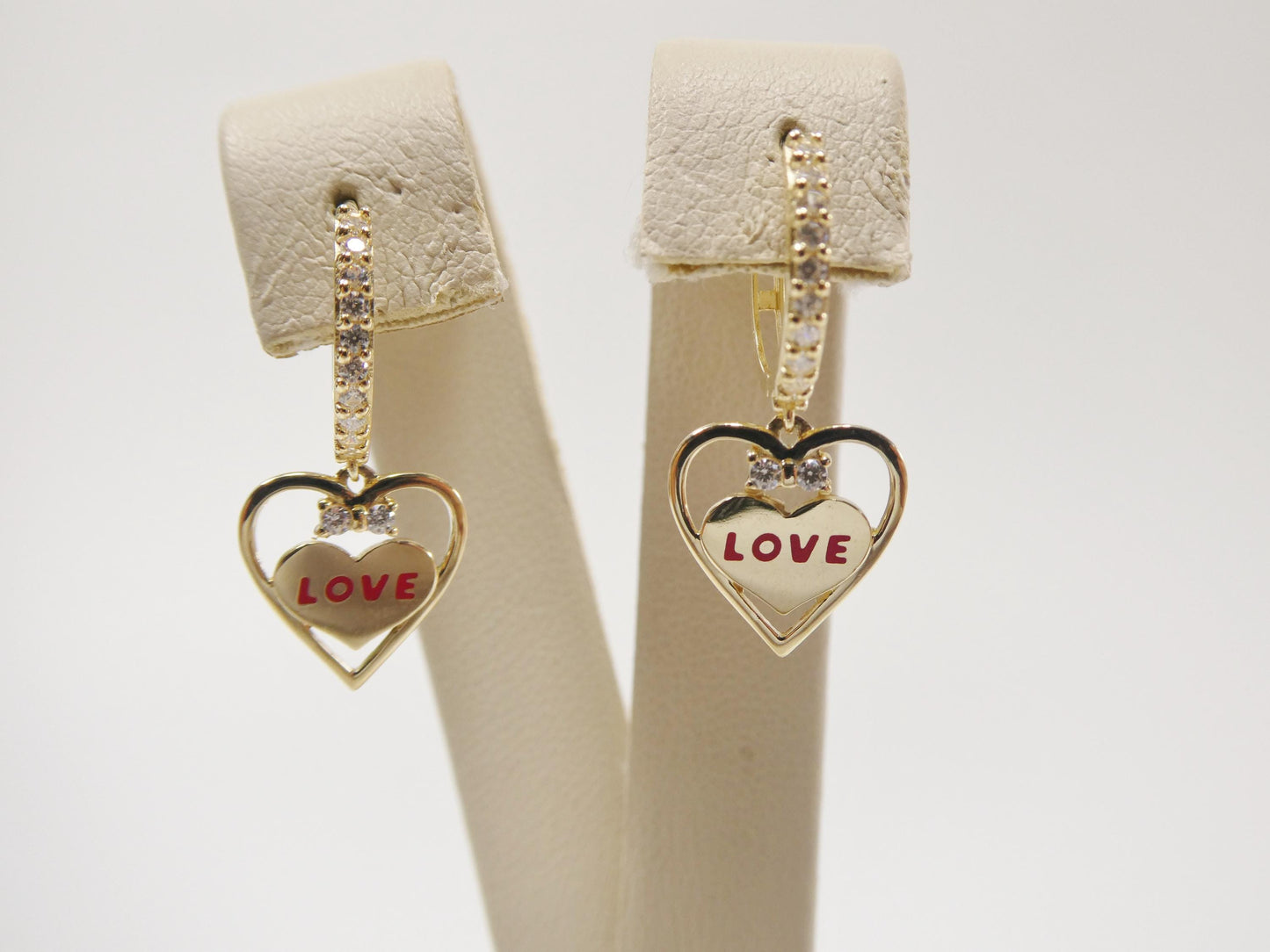 real 10k solid yellow gold heart love dropping huggie earrings