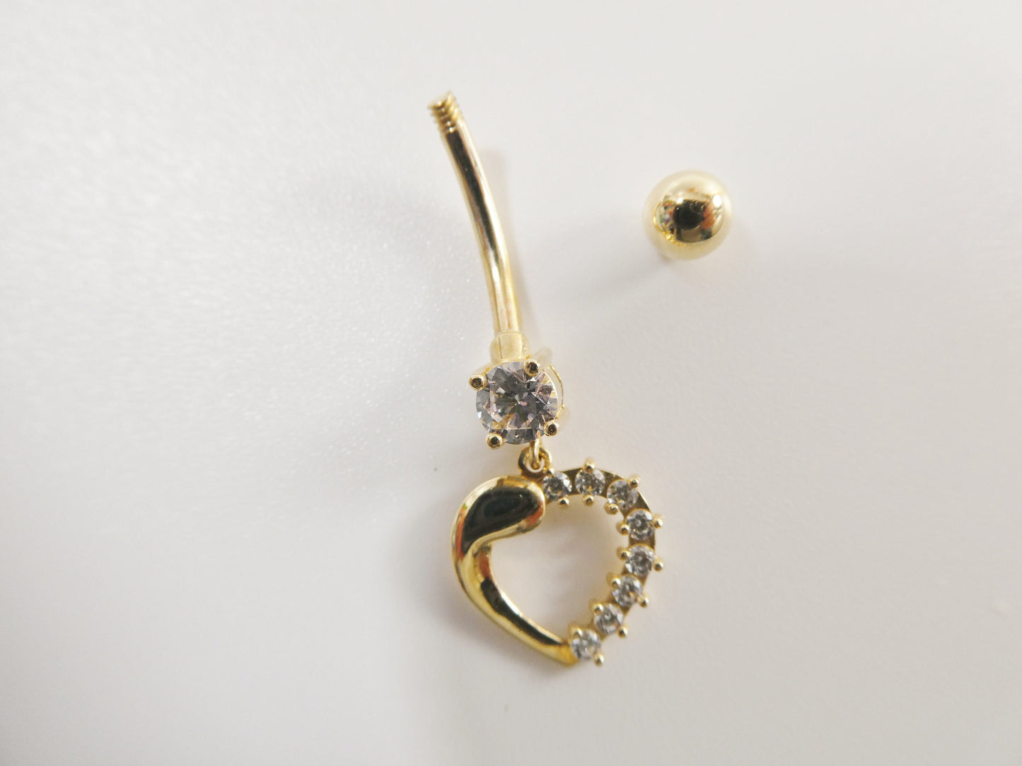 14k real solid yellow gold heart dangling belly button ring piercing