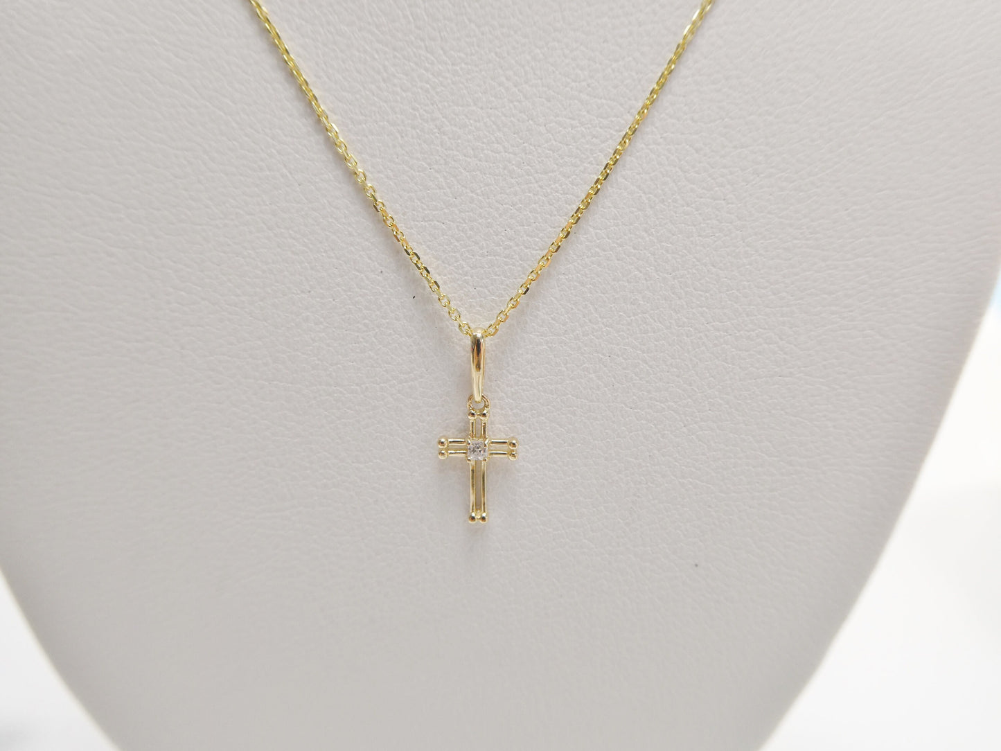 14k real solid yellow gold small cross pendent and cable necklace