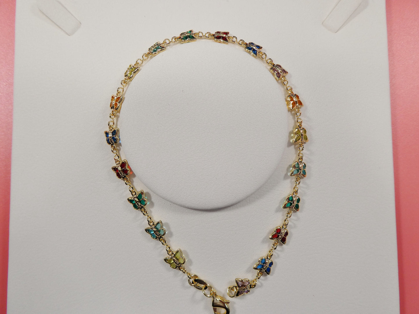 10 inch multi full color stone butterfly 18k gold filled ladies anklet bracelet
