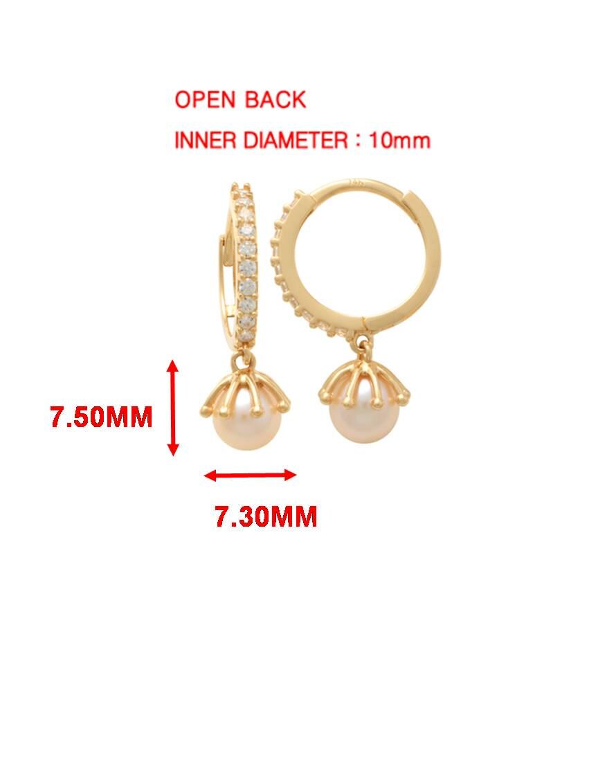 real 10k solid yellow gold cultured freshwater pearl hoop huggie earring