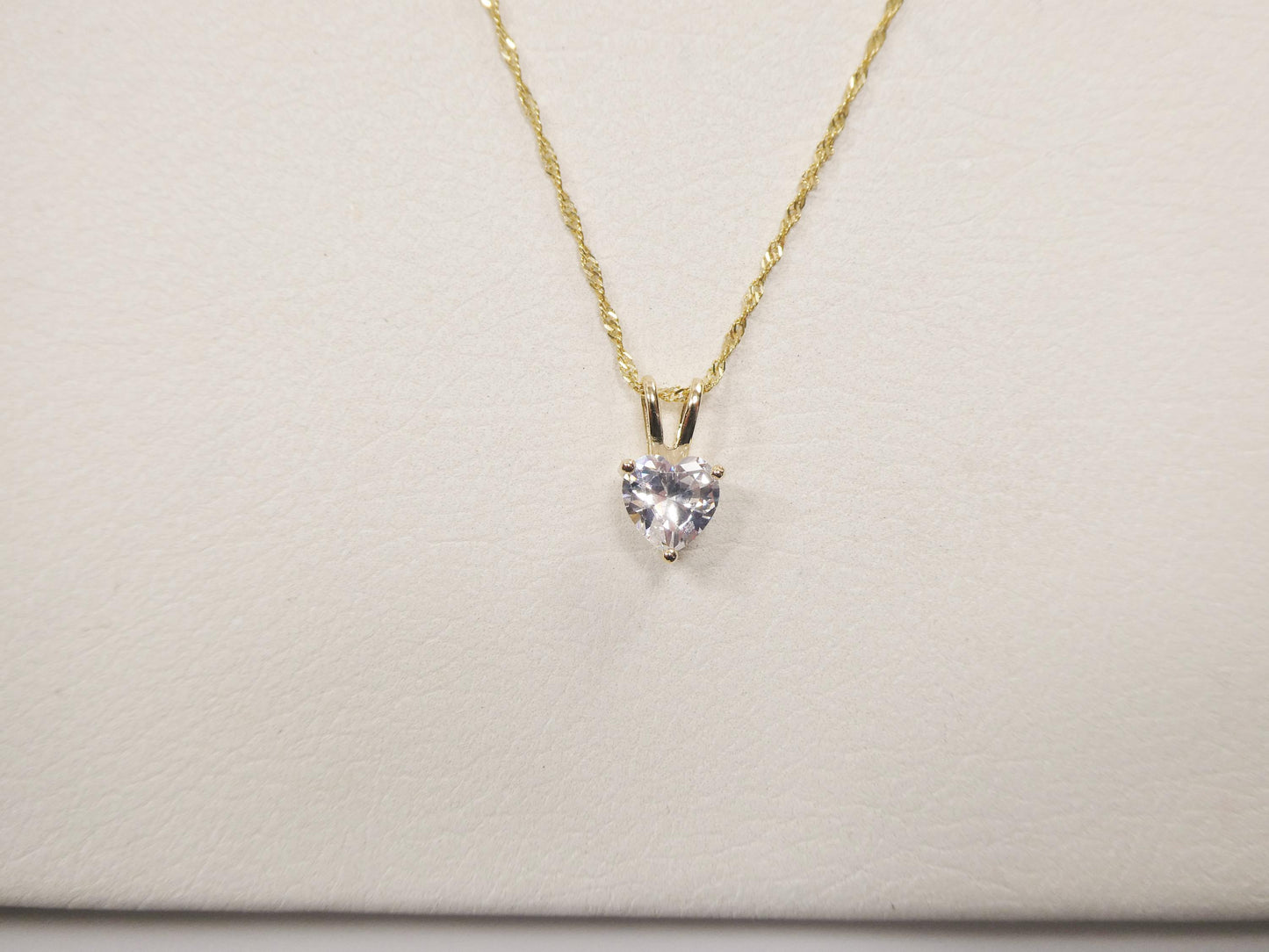 10k real solid yellow gold 16 inch chain and heart solitaire pendent set