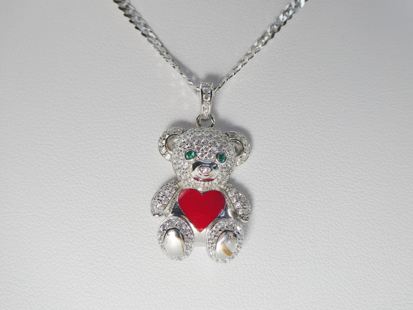 925 sterling silver enamel color teddy bear set chain and pendent