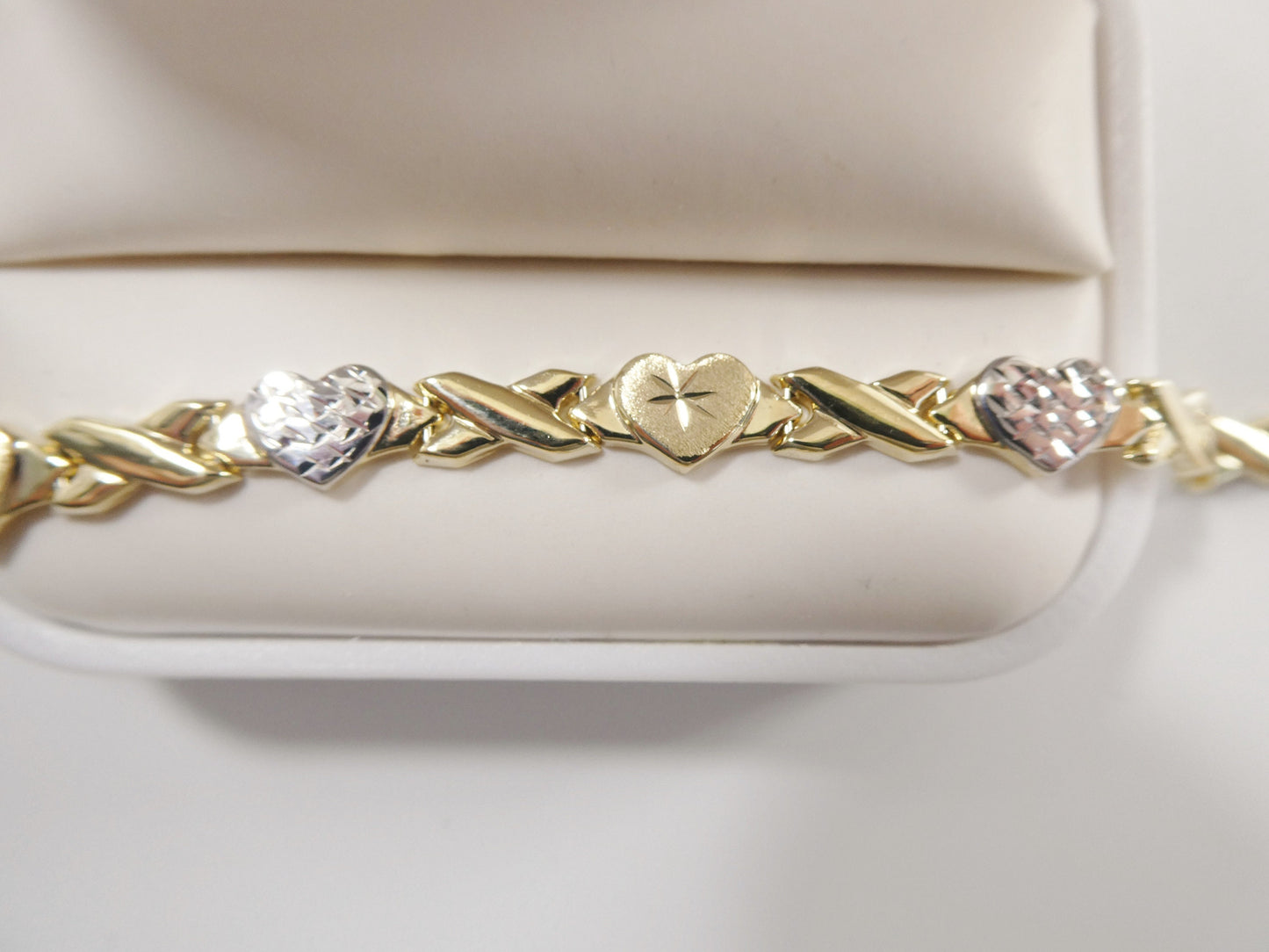 10k real solid yellow gold xo heart 7 inch bracelet
