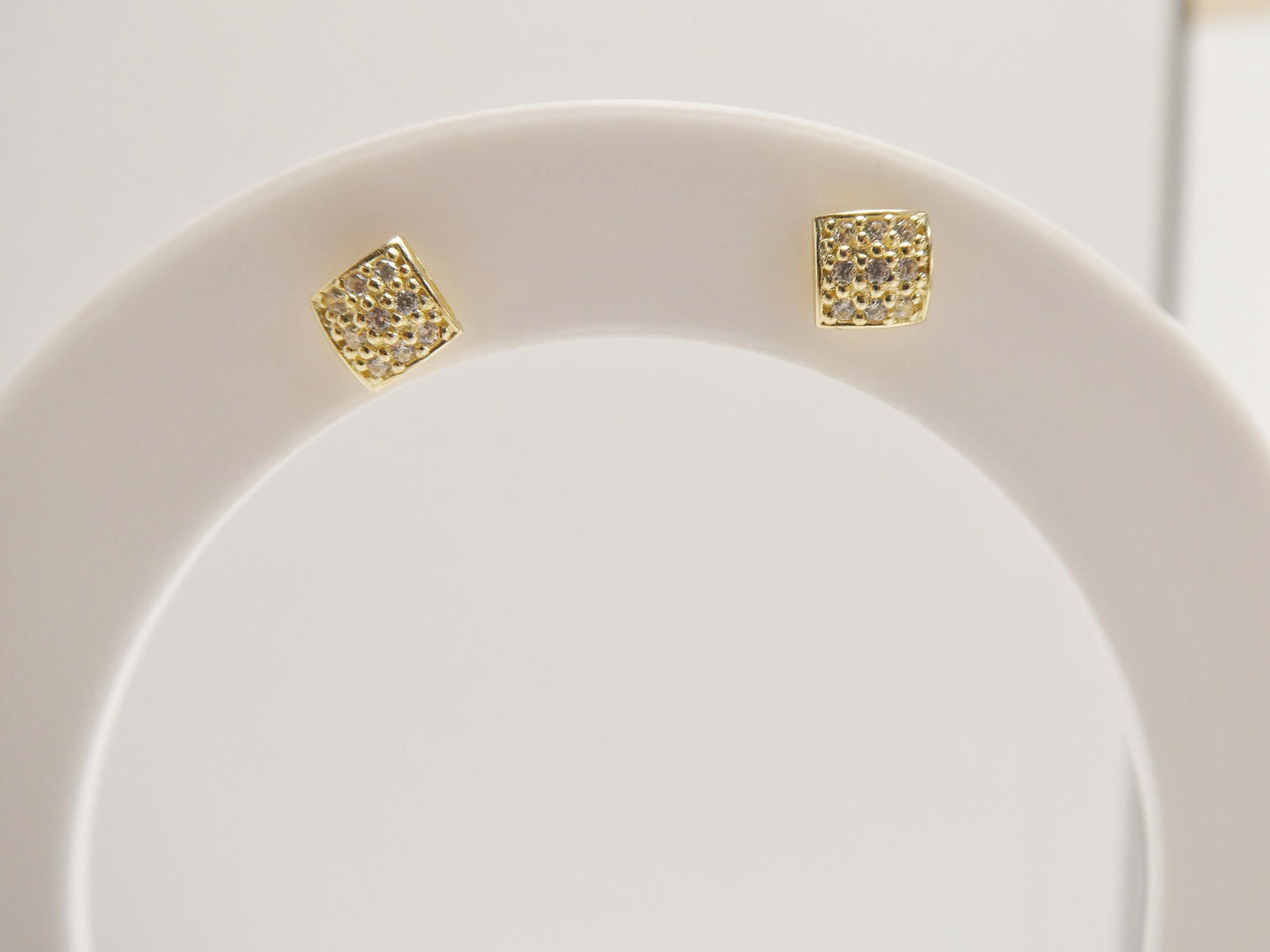 real 10k solid yellow gold puff square push post stud earrings