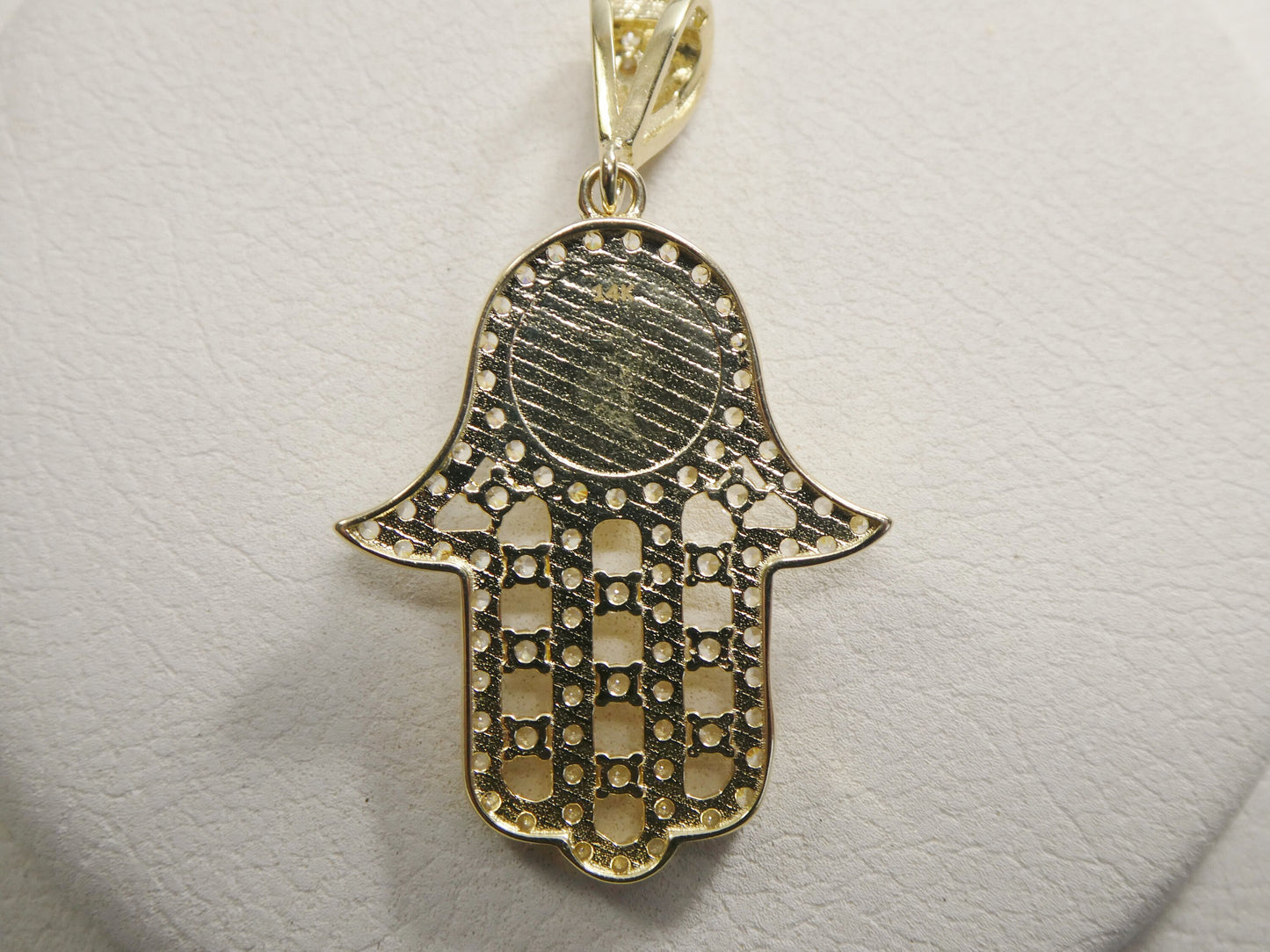 14k real solid yellow gold full stone setting evil eye hamsa charm pendent