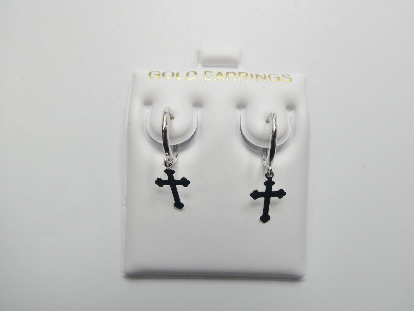 real 10k solid yellow gold hoop huggie dangle plain cross earrings