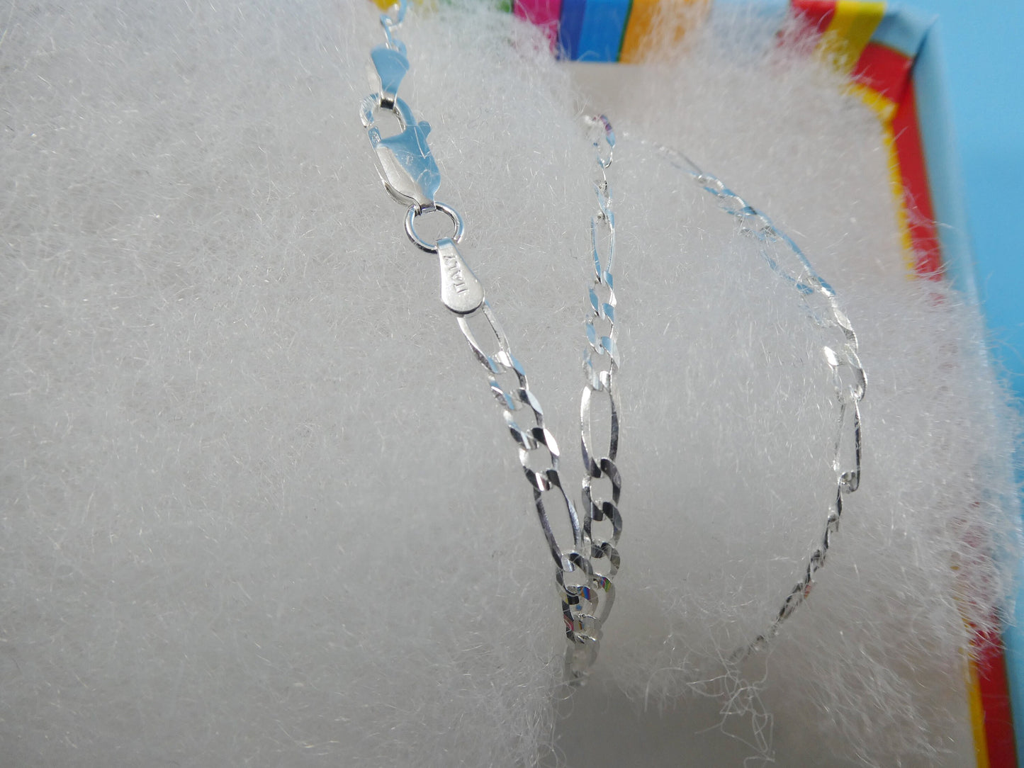 real 925 sterling silver 2.6mm Italian concave figaro solid chain lobster lock clasp