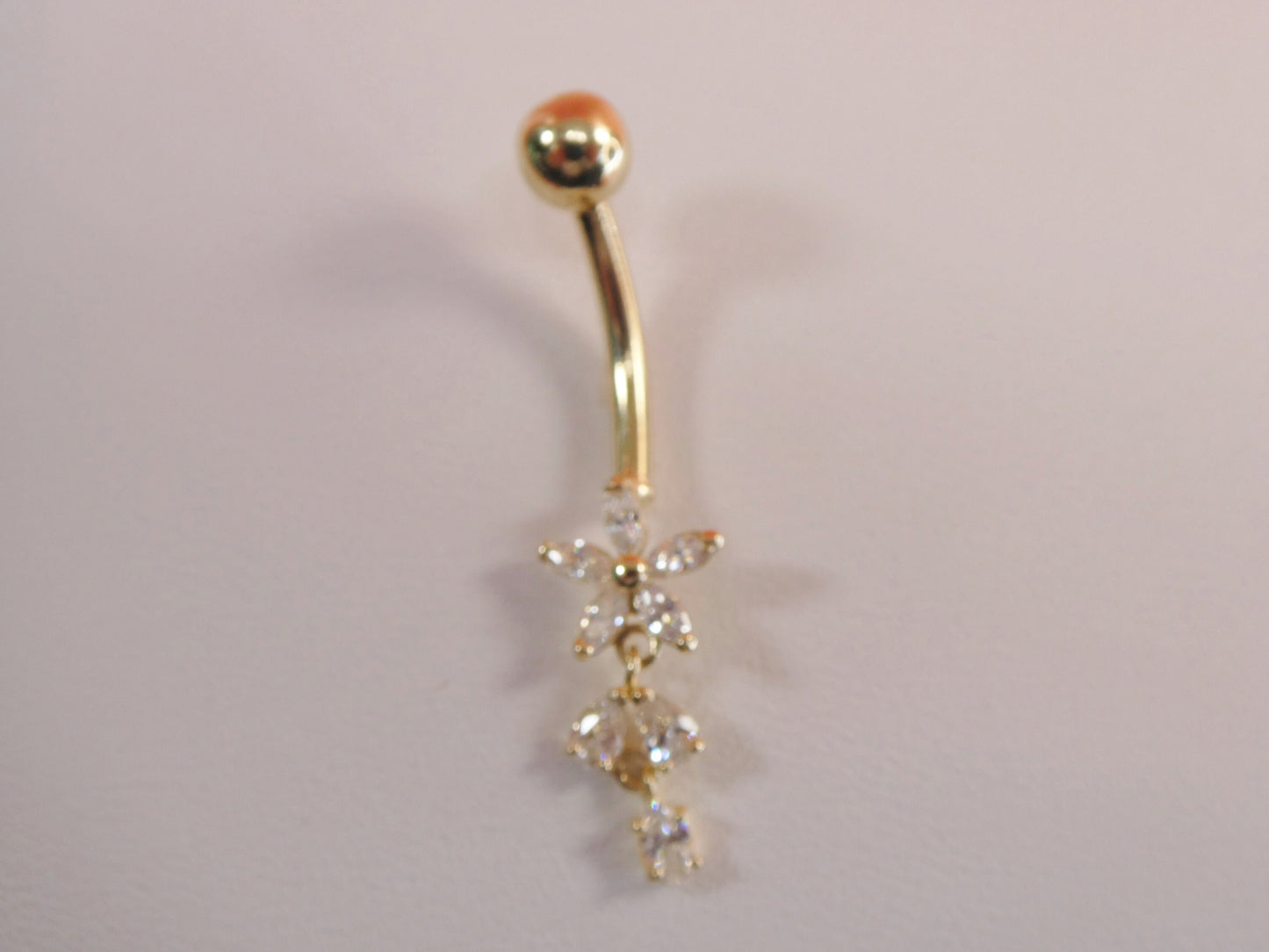 14k real solid yellow gold flower belly button ring piercing