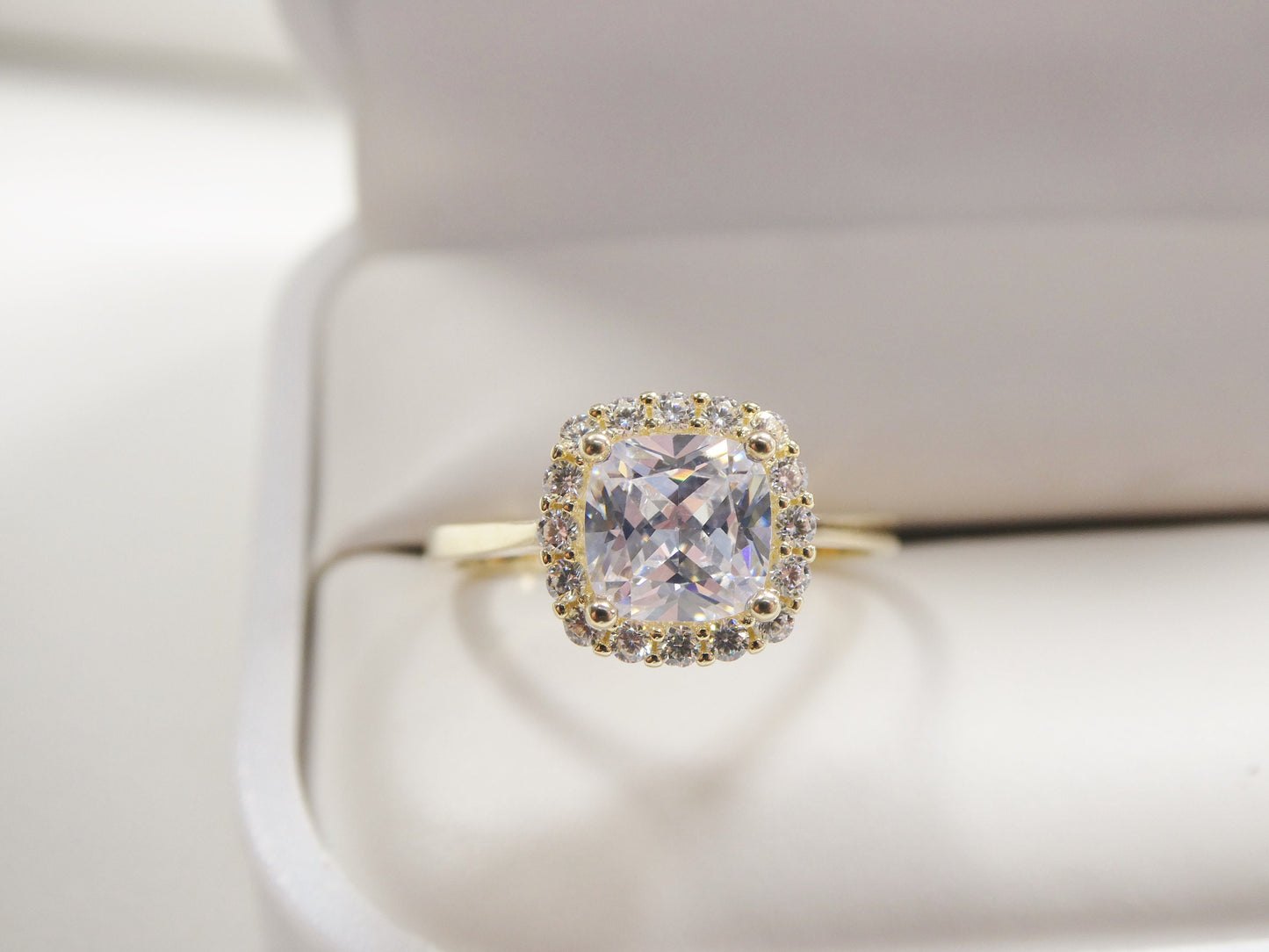 14k real solid yellow gold engagement cushion cut cubic zirconia ring