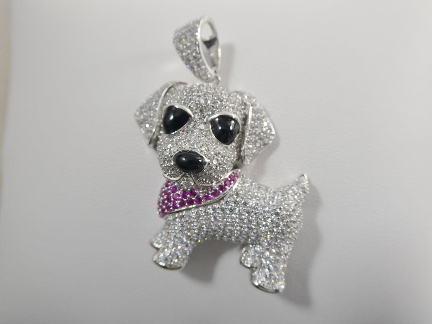 real 925 sterling silver full stone setting dog animal pendent