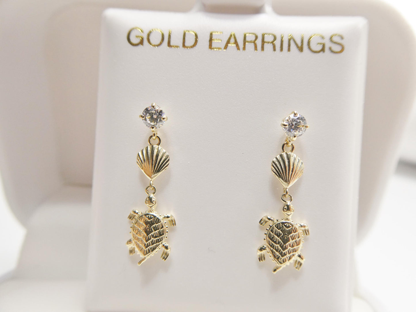 real 10k solid yellow gold turtle dangling push post earrings
