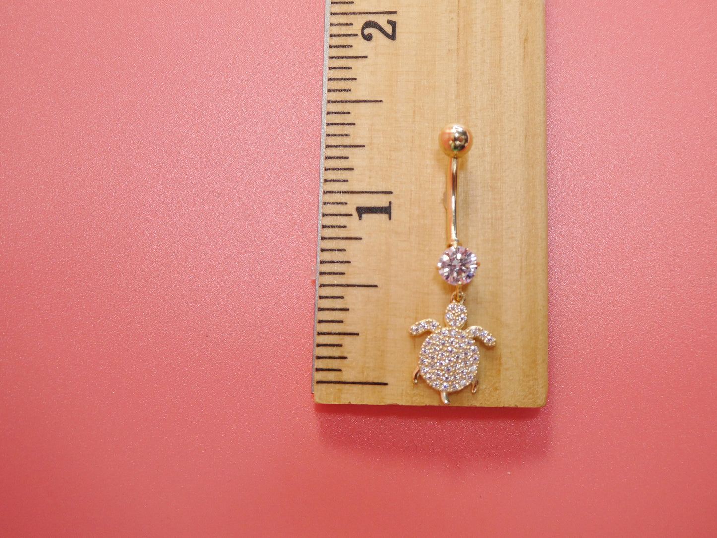 14k real solid yellow gold dangling turtle belly button ring piercing