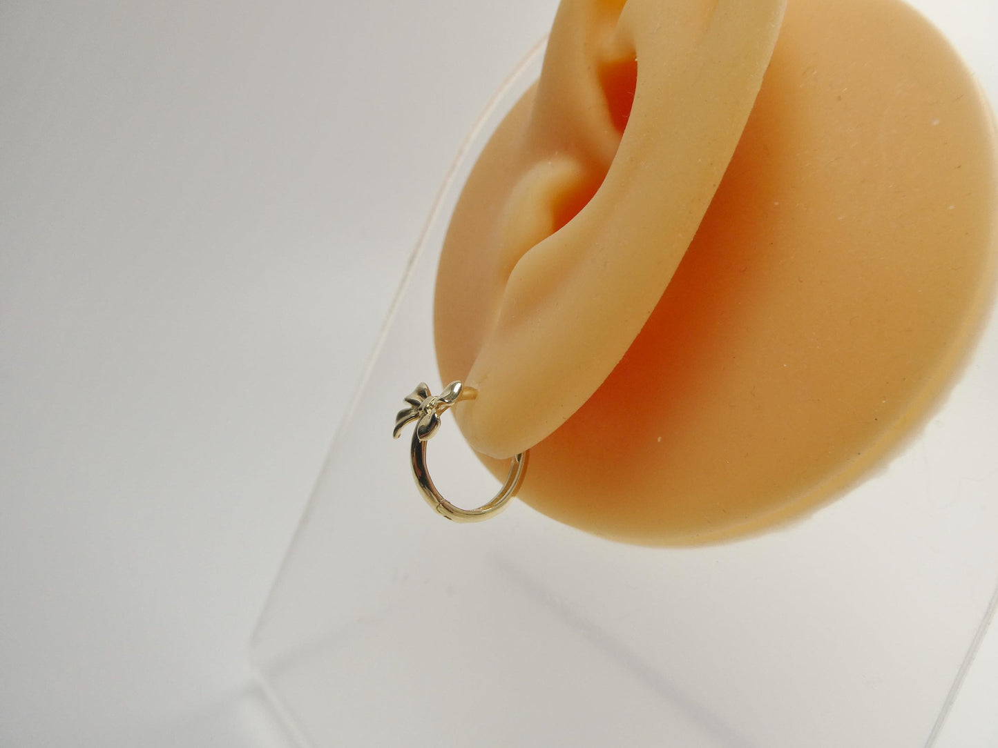 real 10k solid yellow gold designer bow hoop huggie earrings