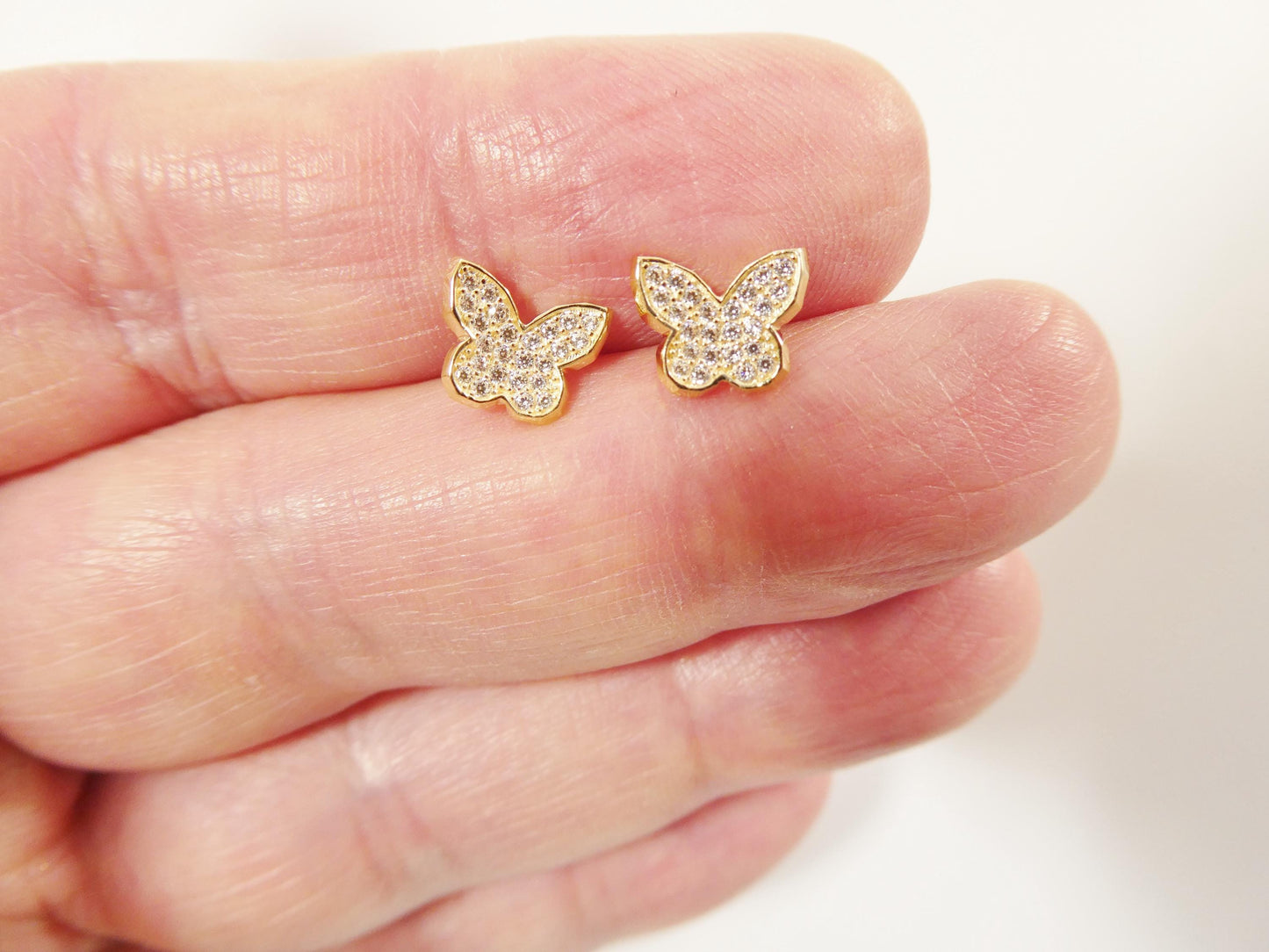 10k real solid gold butterfly push post earrings
