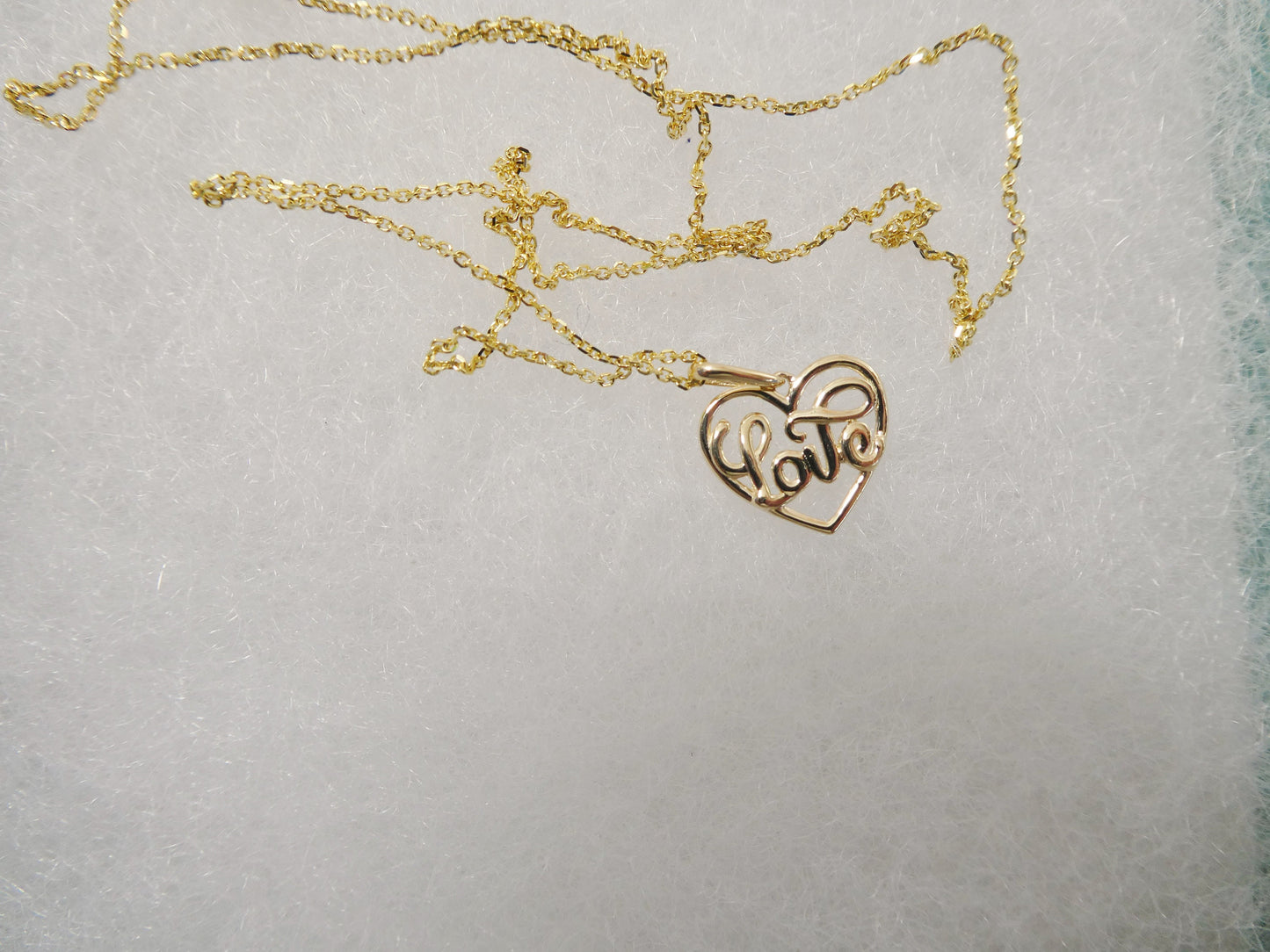 14k real solid yellow gold love heart pendent and cable necklace
