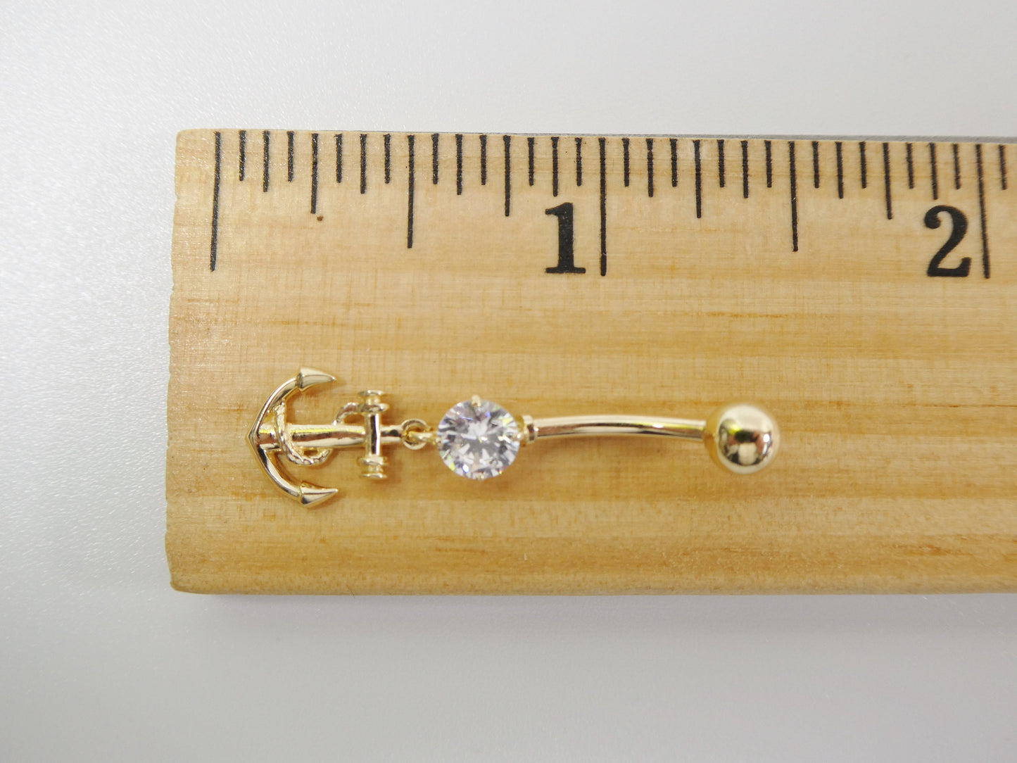14k real solid yellow gold anchor navel belly button ring piercing