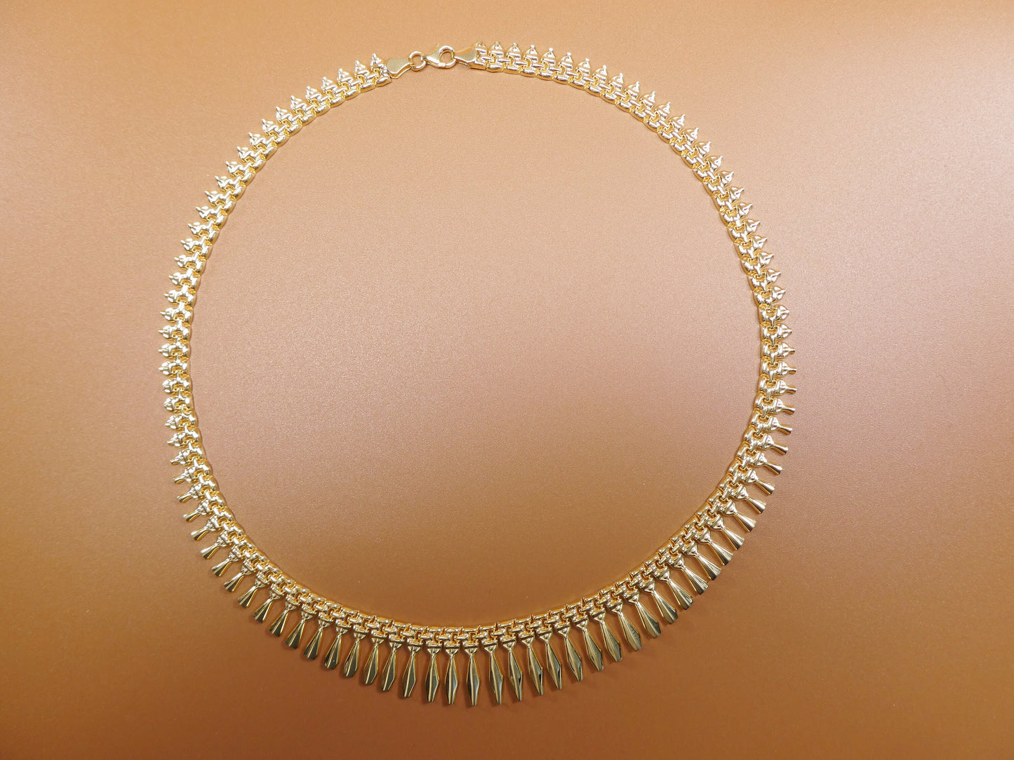 14k yellow gold tone color Cleopatra necklace over real 925 sterling silver