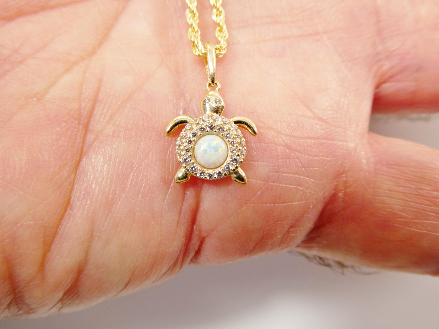 14k real solid yellow gold turtle pendent and rope necklace