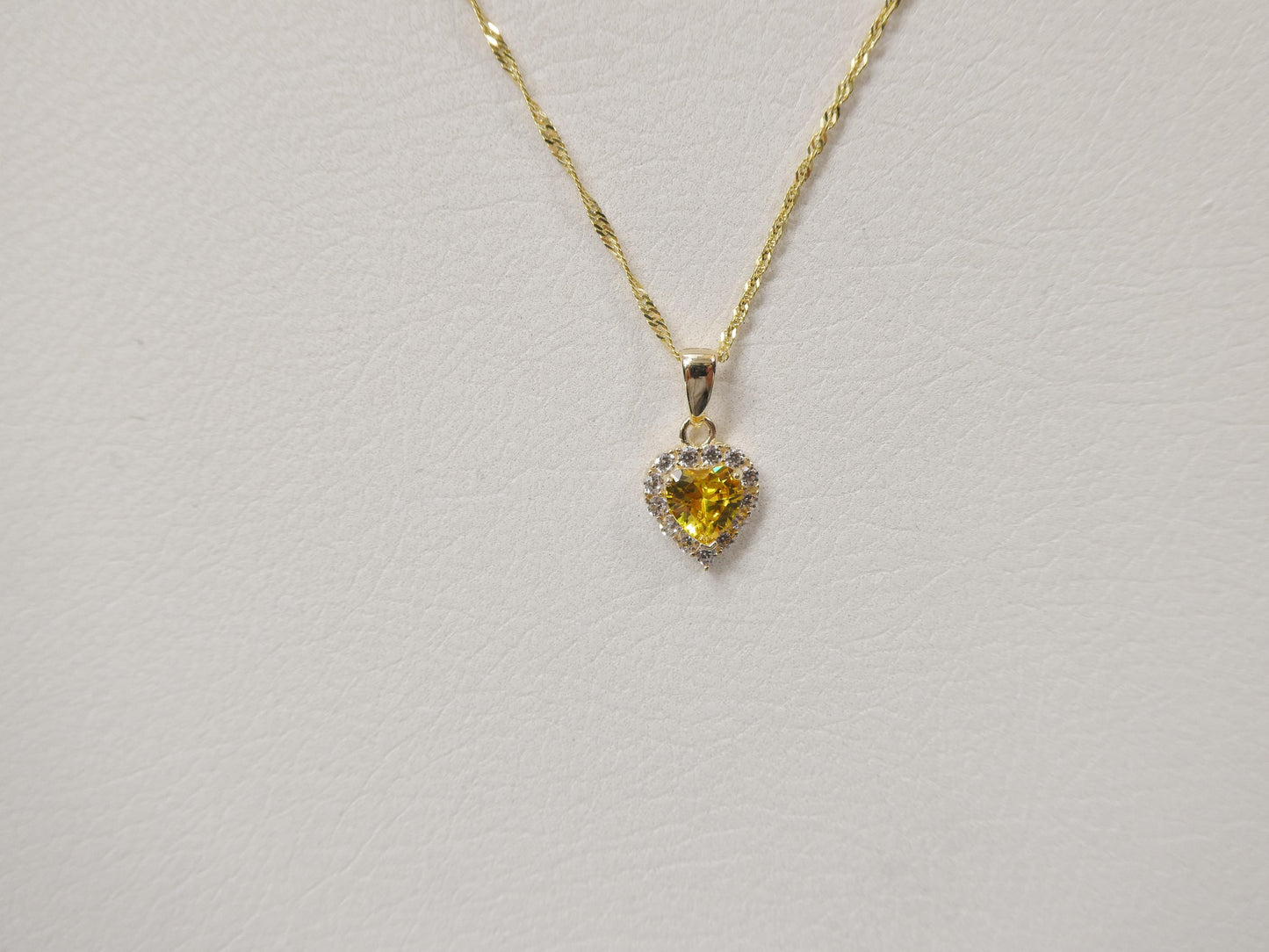 10k real solid yellow gold 16 inch necklace and color stone heart pendent set