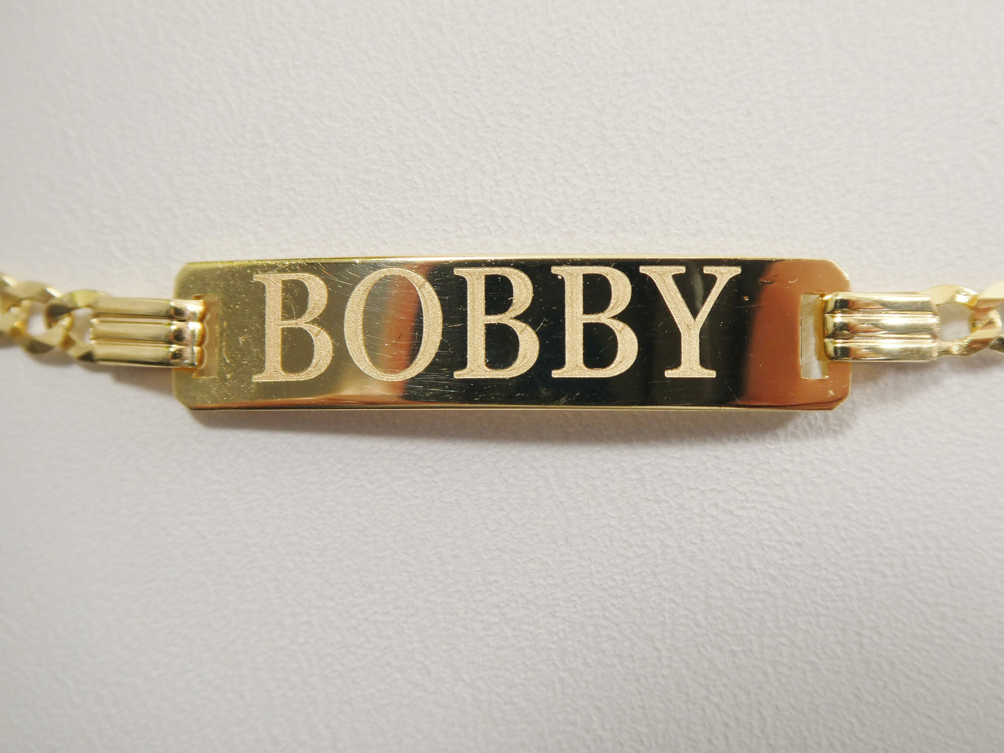 14K real solid yellow gold 6 inch Figaro style tri color baby ID bracelet