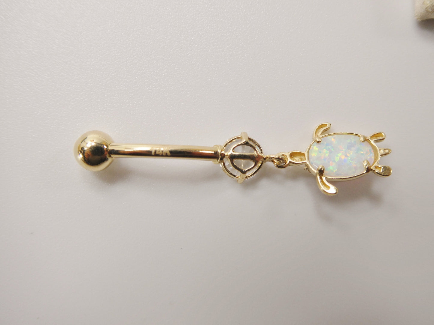 14k real solid yellow gold mother of pearl turtle belly button ring piercing
