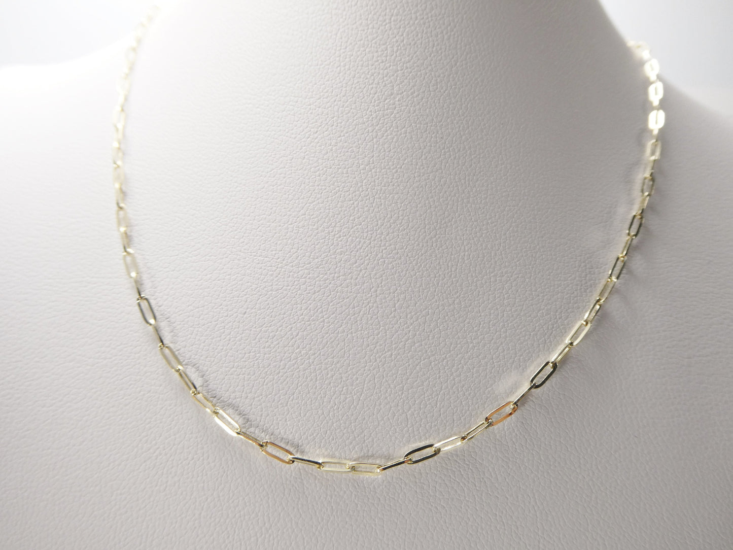 14k real solid yellow gold tiny small 2mm paperclip chain necklace
