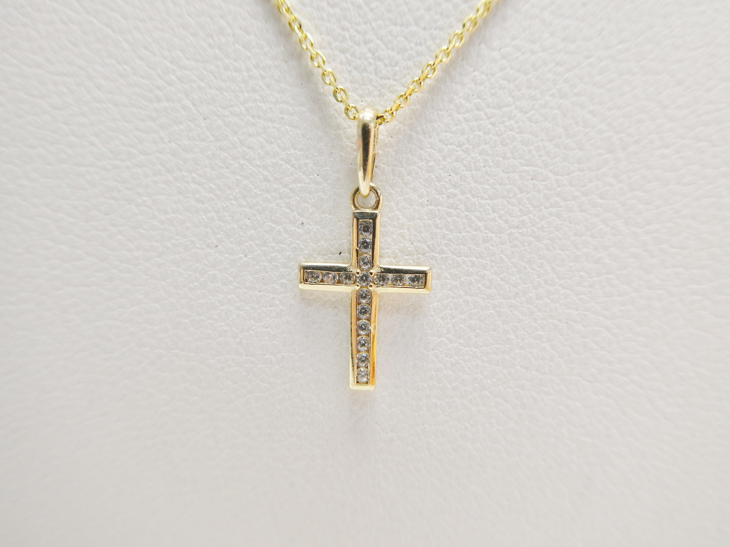 14k real solid yellow gold cross pendent and cable necklace