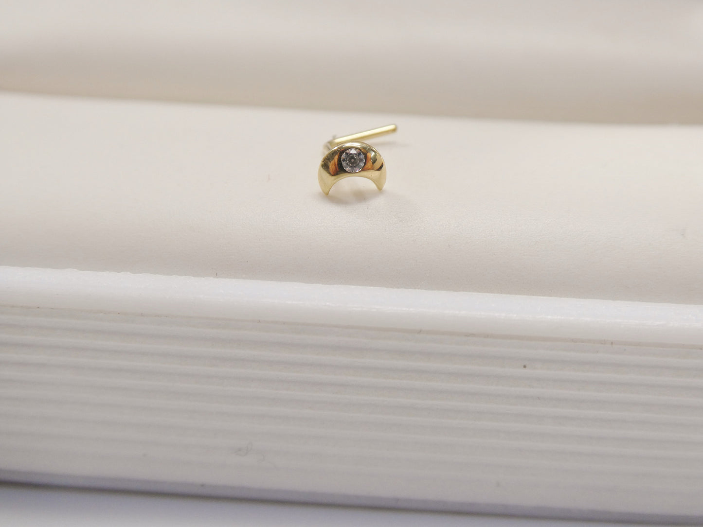 14k real solid yellow gold moon L shape nose ring