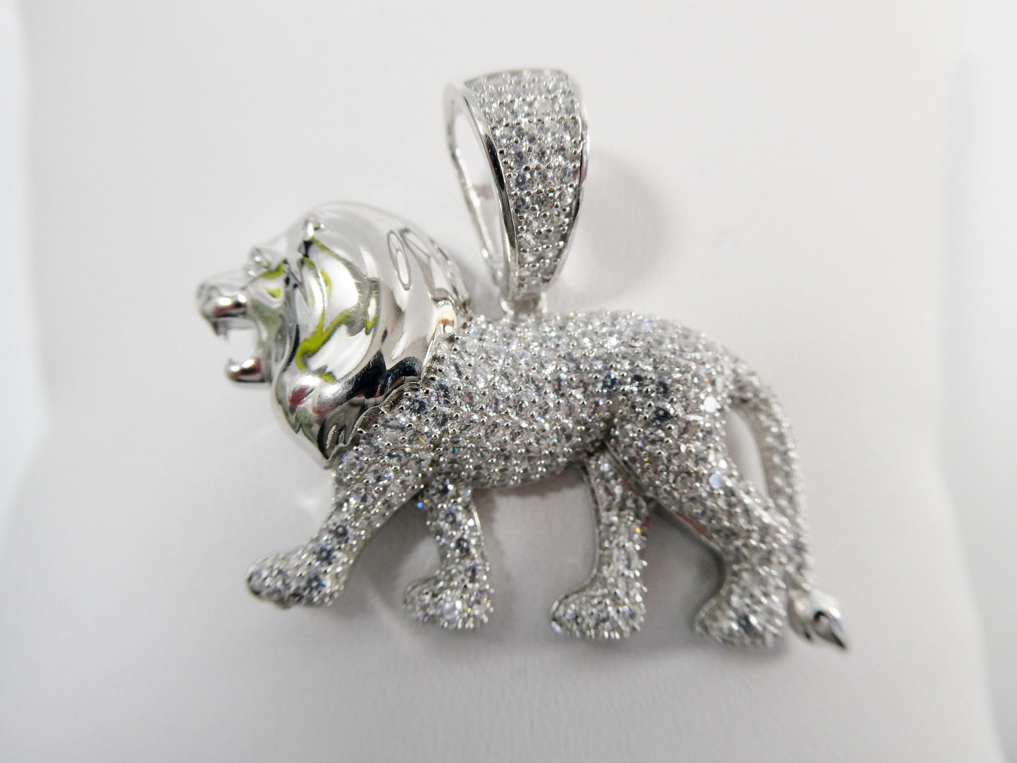real 925 sterling silver full stone setting large lion pendent