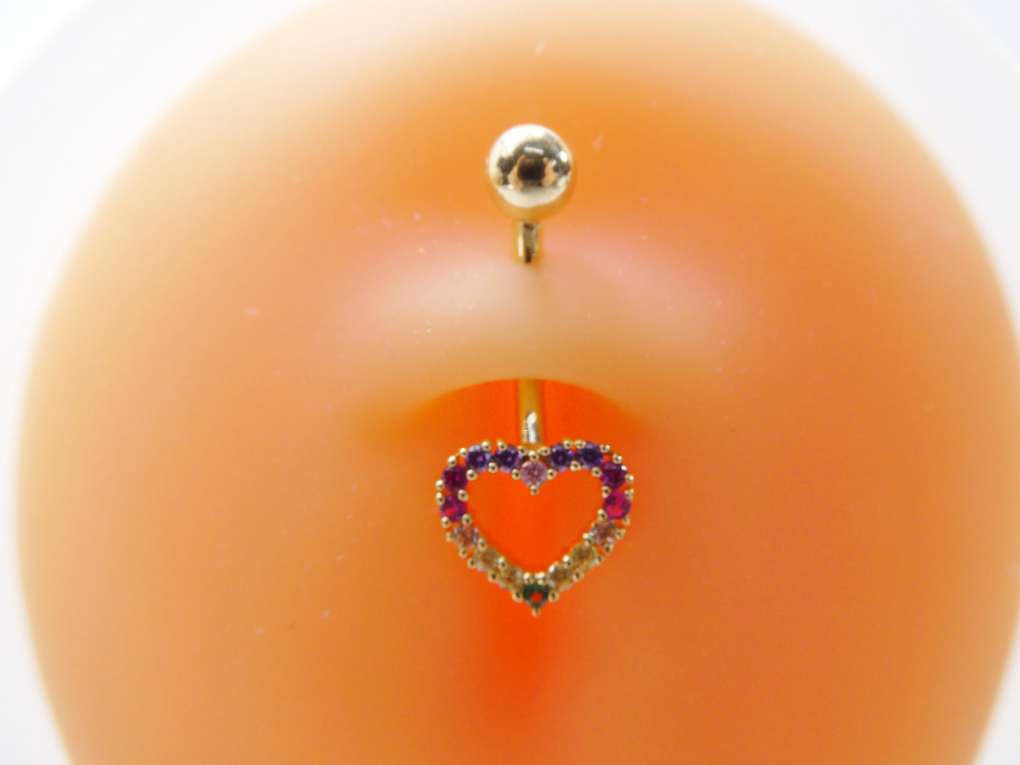 14k real solid yellow gold rainbow heart belly button ring piercing