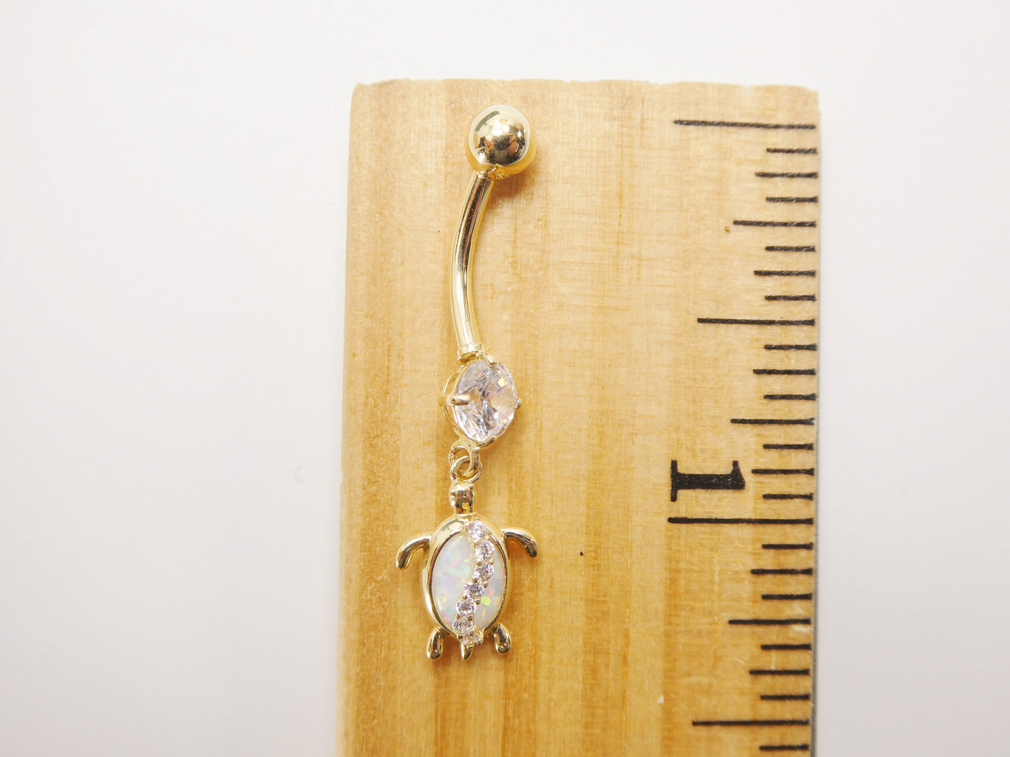 14k real solid yellow gold mother of pearl turtle belly button ring piercing