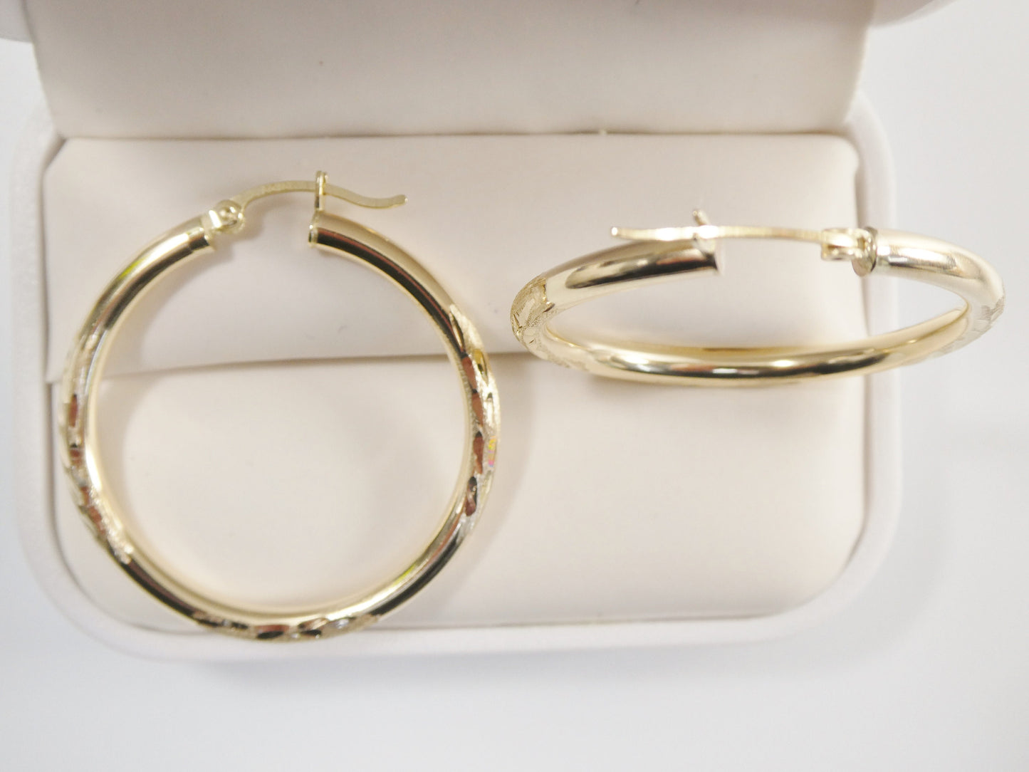 10k real solid yellow gold diamond cut hoop earrings