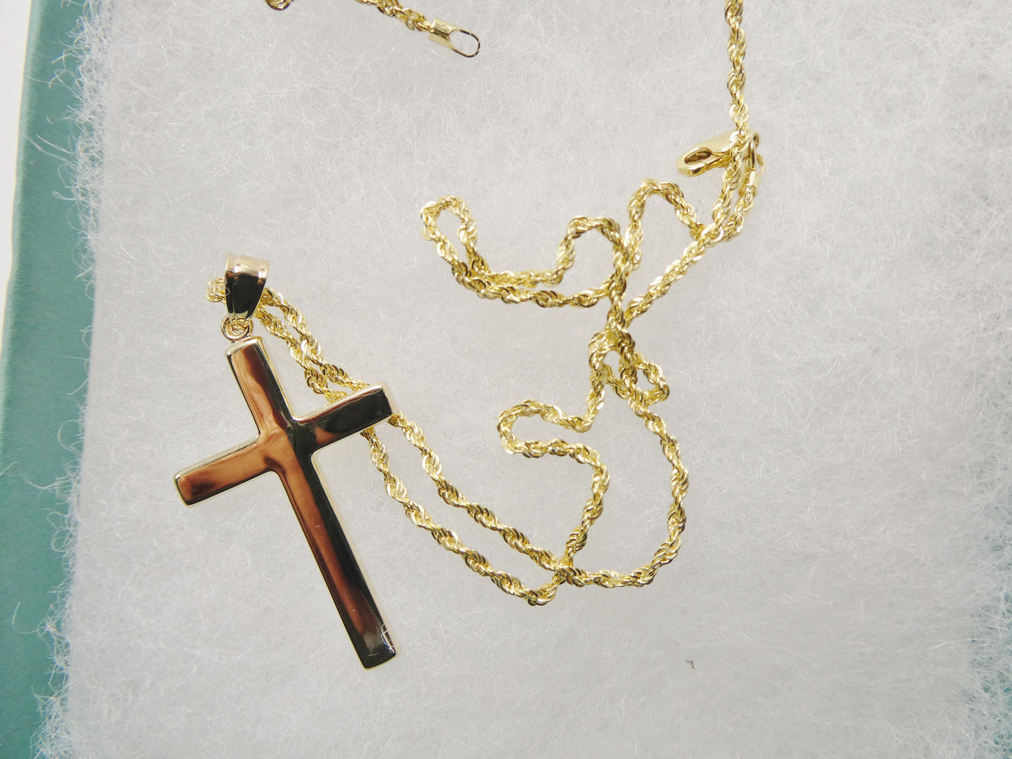 14k real solid yellow gold super polish cross pendent and robe necklace