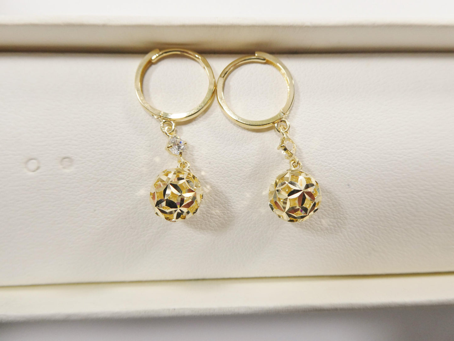 real 10k solid yellow gold ball drop huggie earrings