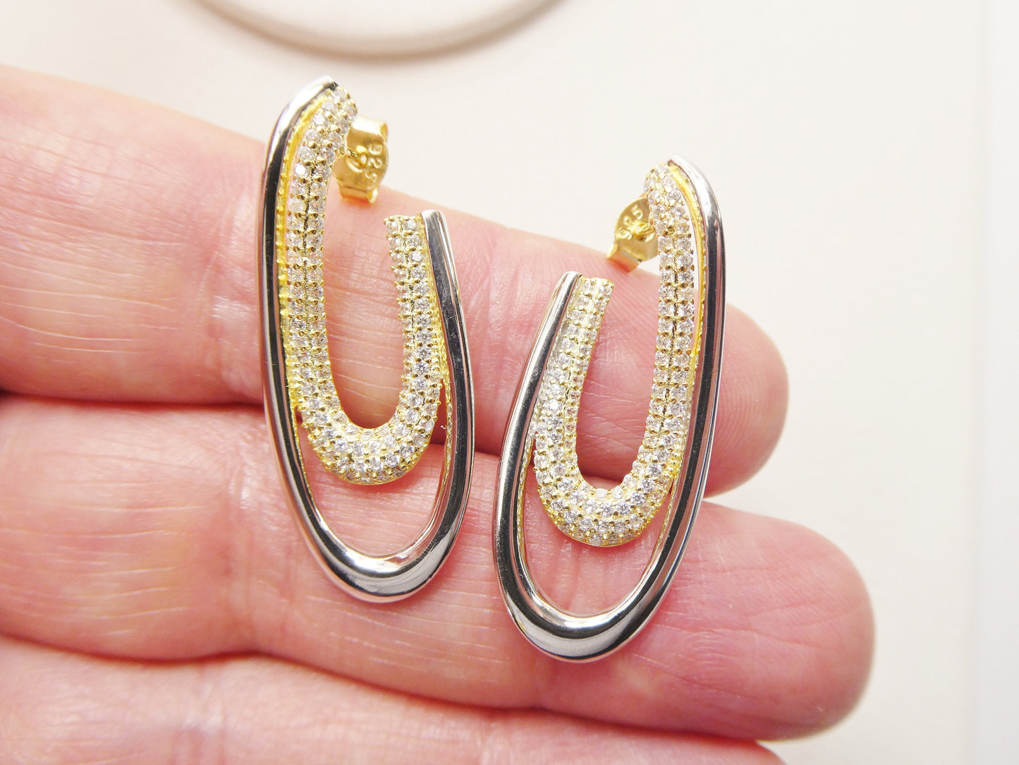 real 925 sterling silver two tone color finish push post earring