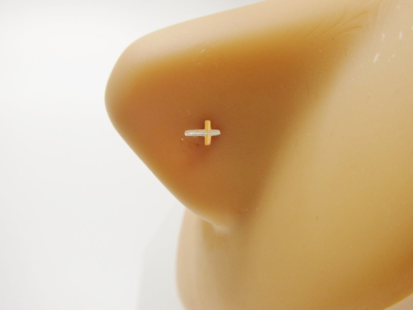 14k real solid yellow gold diamond cut twist cross nose ring