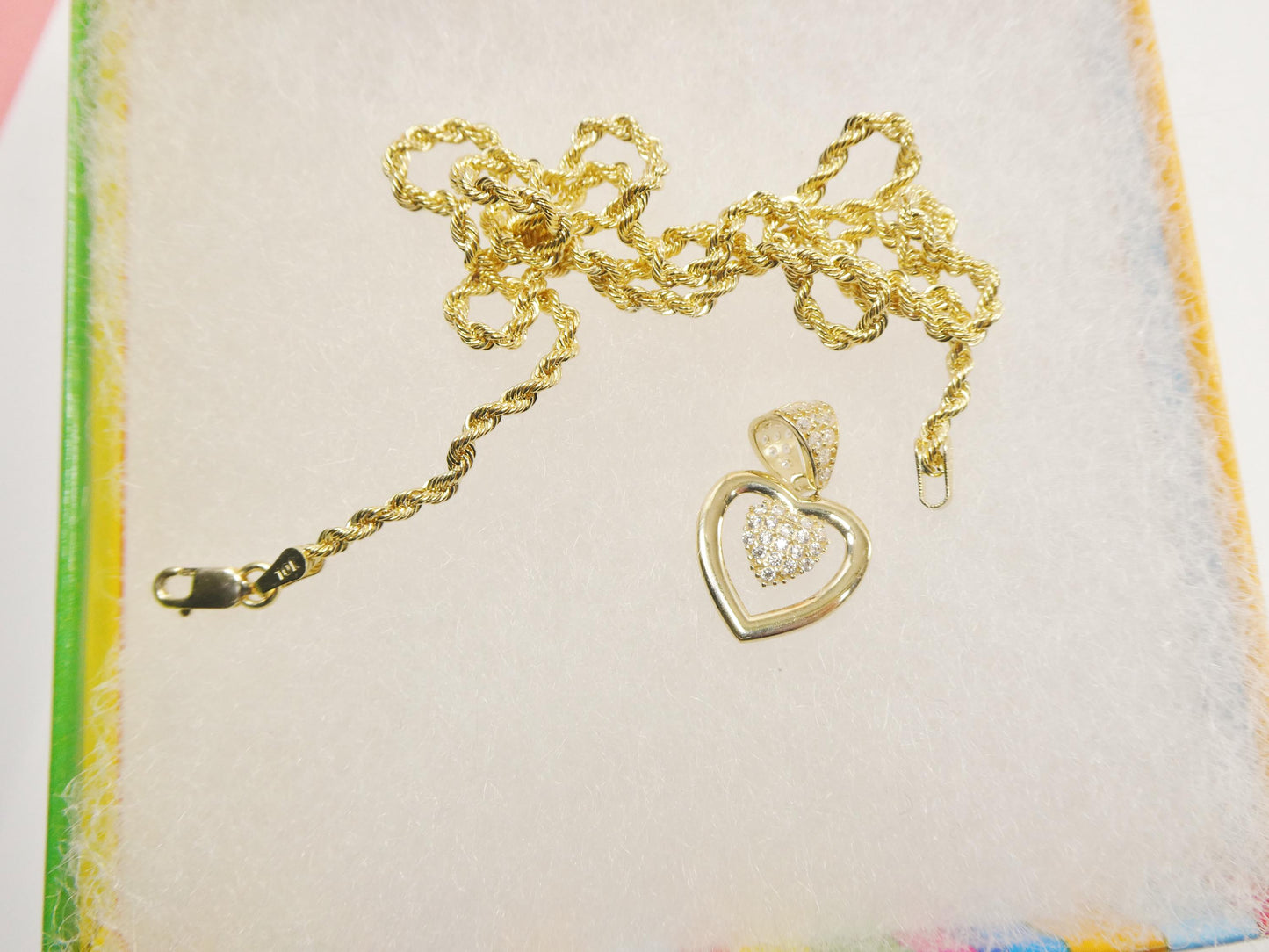 10k real solid yellow gold 16 inch chain and heart pendent set