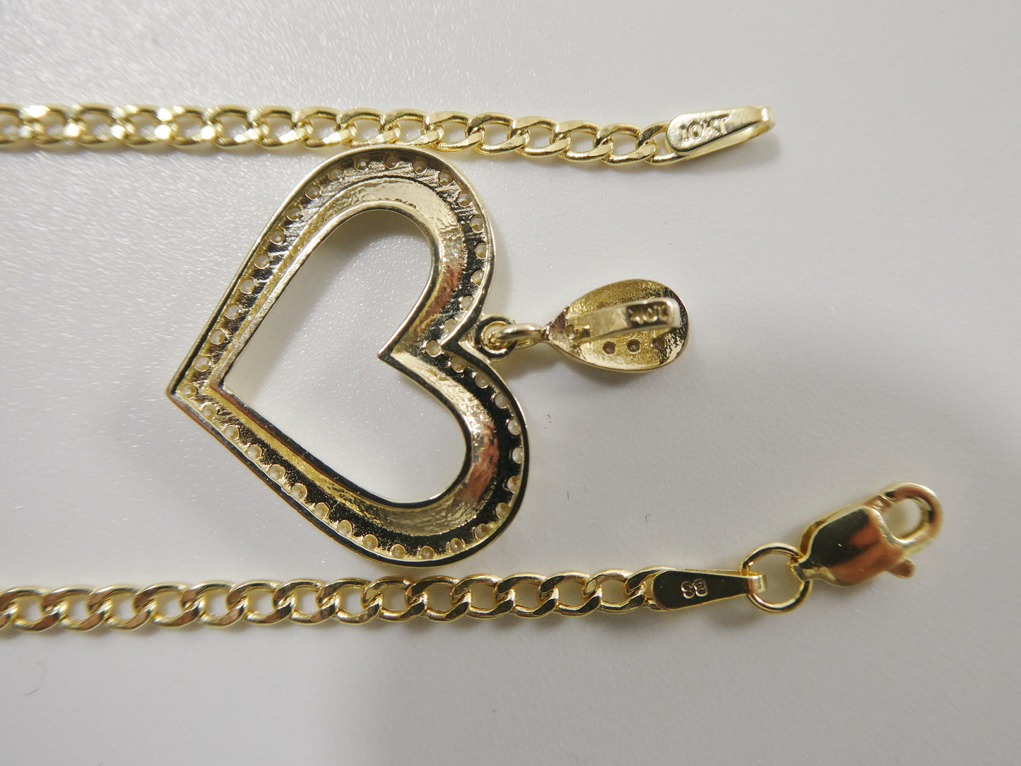 10k real solid yellow gold /16 inch/ 18 inch chain and heart pendent set