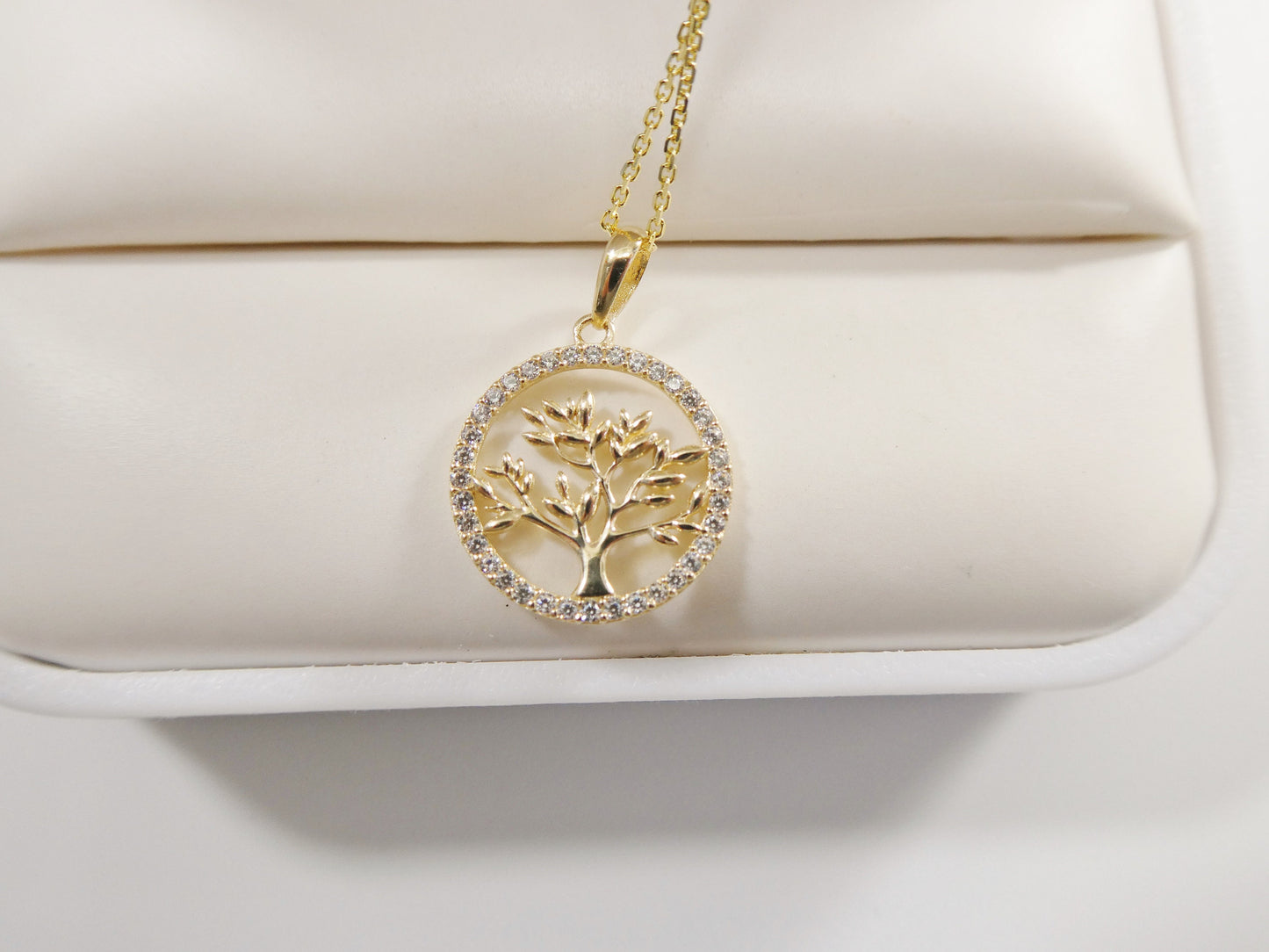 14k real solid yellow gold tree of life pendent and cable necklace