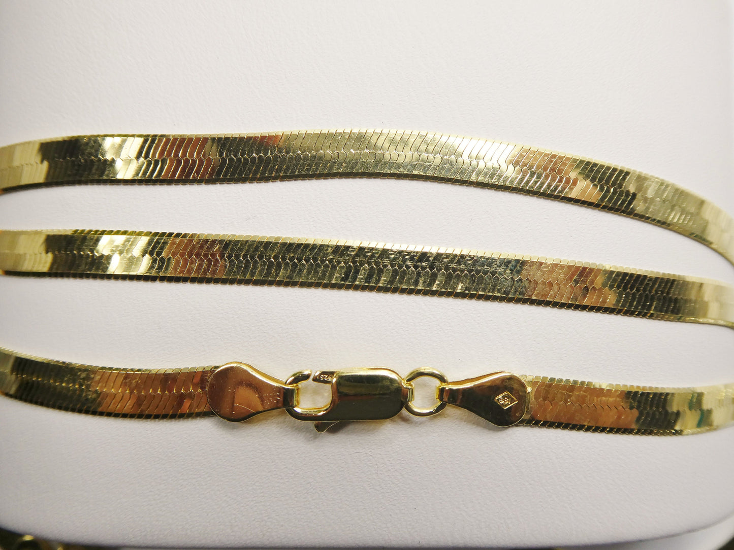 real 4.5mm 925 sterling silver herringbone necklace / choker 14k yellow gold finish