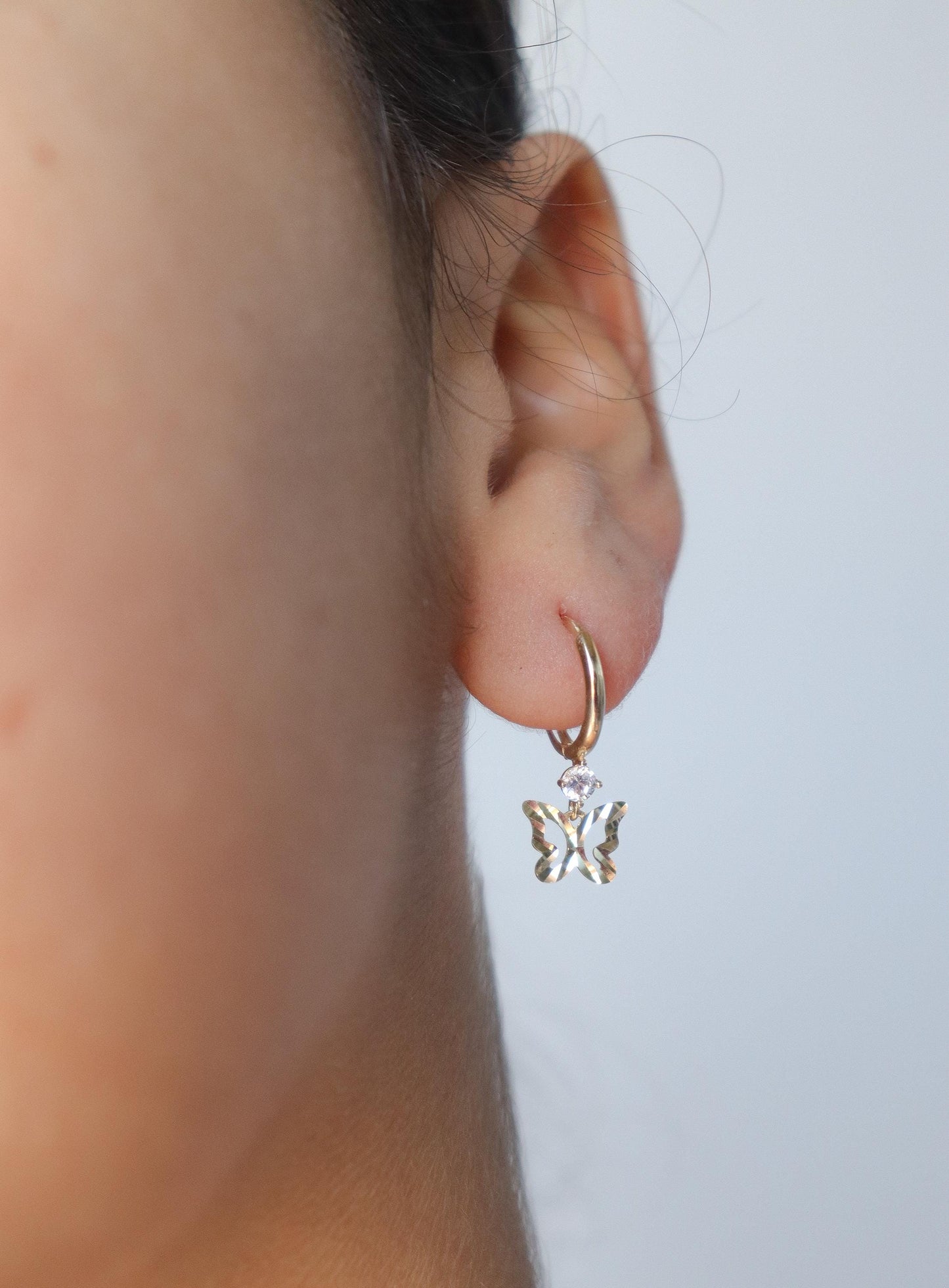 real 10k solid yellow gold butterfly drop hoop huggie earrings