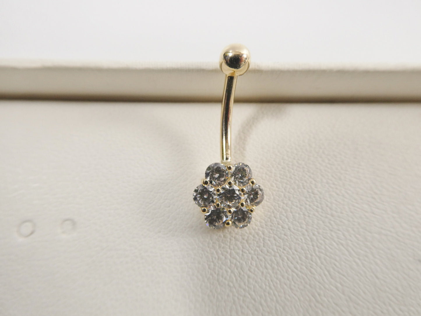 14k real solid yellow gold full stone flower belly button ring piercing