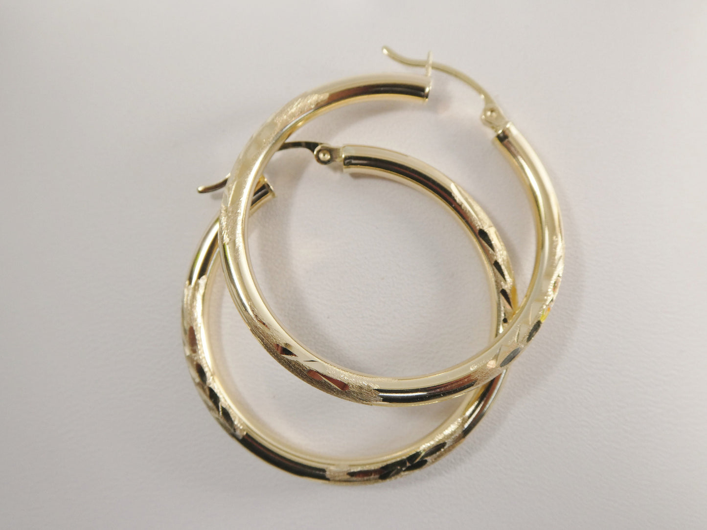 10k real solid yellow gold diamond cut hoop earrings