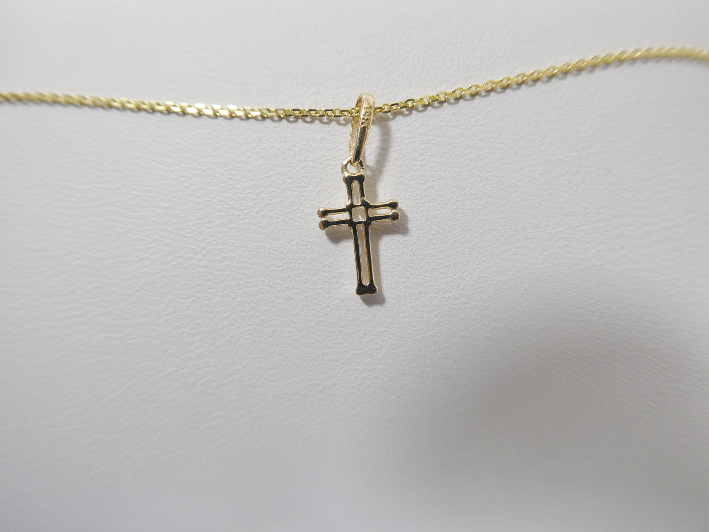 14k real solid yellow gold small cross pendent and cable necklace