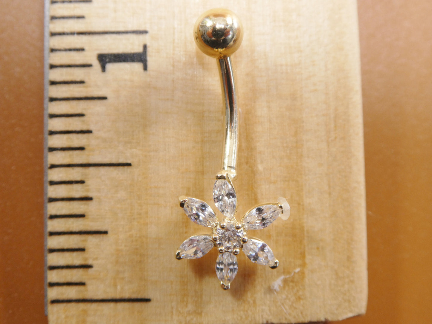 14k real solid yellow gold flower belly button ring piercing